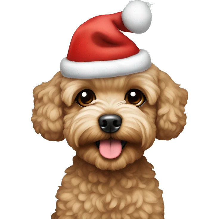 Brown maltipoo in a Christmas hat emoji
