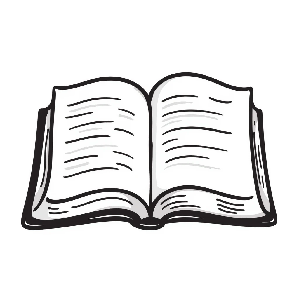 open bible with visible text lines, hand drawn doodle style emoji