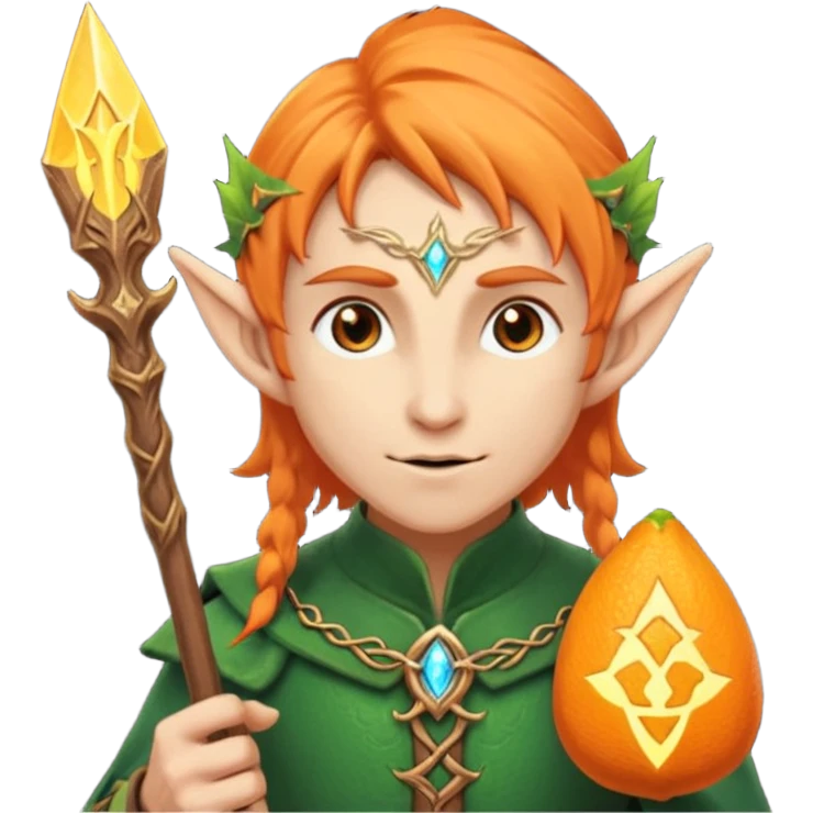 Orange Haired Elf, old Mage elf with glowing orange staff emoji