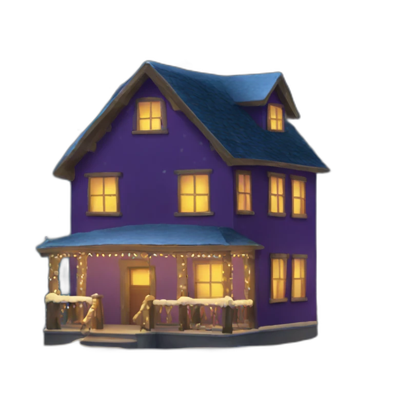 Nighttime house with christmas lights emoji