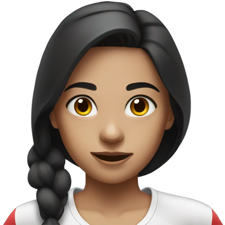 A girl who does sports, dark hair, white top, black bottom emoji