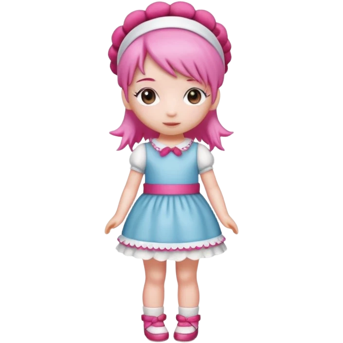 Isolated detaile illustration incredibly raspberry torte doll figurine full body with pink hair and a raspberry hairband emoji