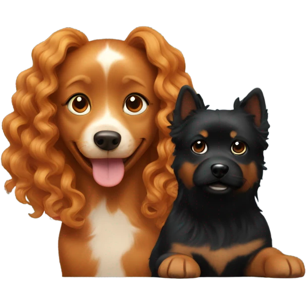 Ginger girl with wavy hair and black spitz black emoji