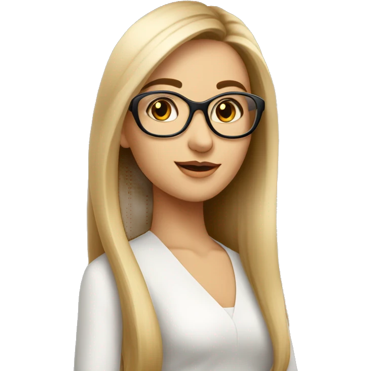 Femme  cheveux lisse long beige lunette emoji