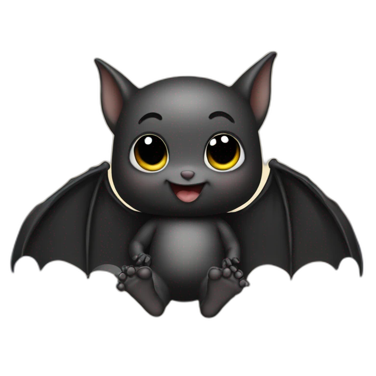 black happy baby bat wings sitting in front of moon holding feet emoji