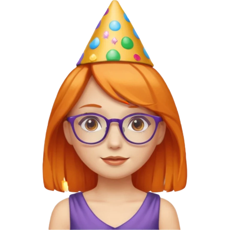 party hatted orange haired girl glasses wearing dress emoji