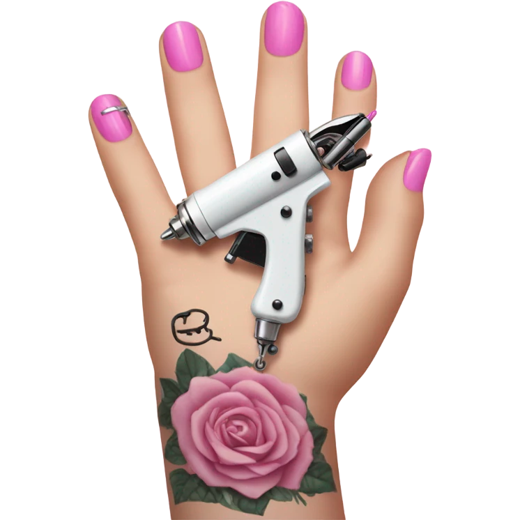 White girl hand with pink nails holding a tattoo machine emoji