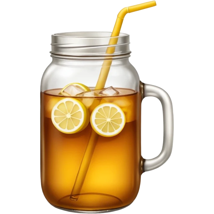 mason jar without any straws, 2d, in google emoji style, no face, simple with little shading, mason jar with ice lemon tea but no lemons and no ice visible.  emoji