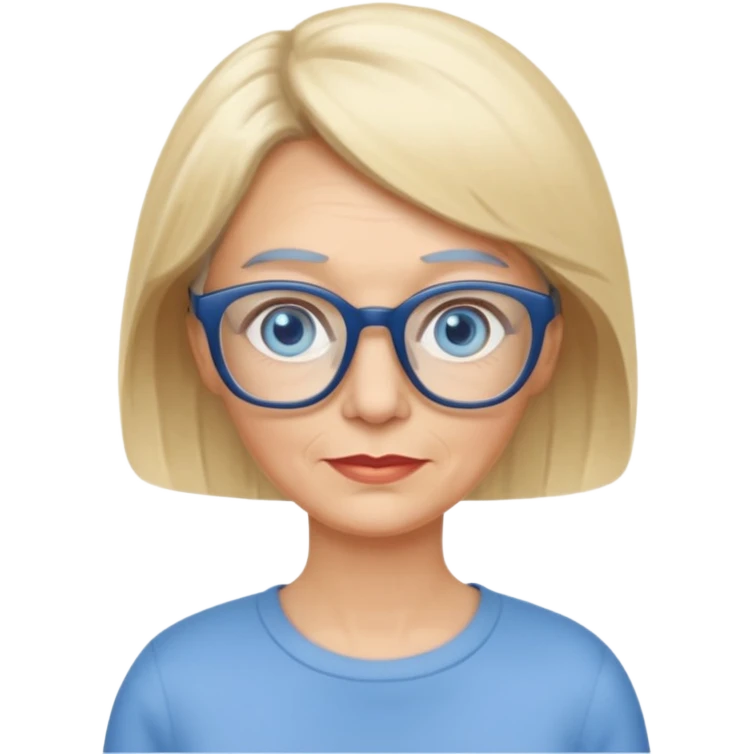 white woman about 60 years old blonde bobbed hair blue eyes glasses emoji