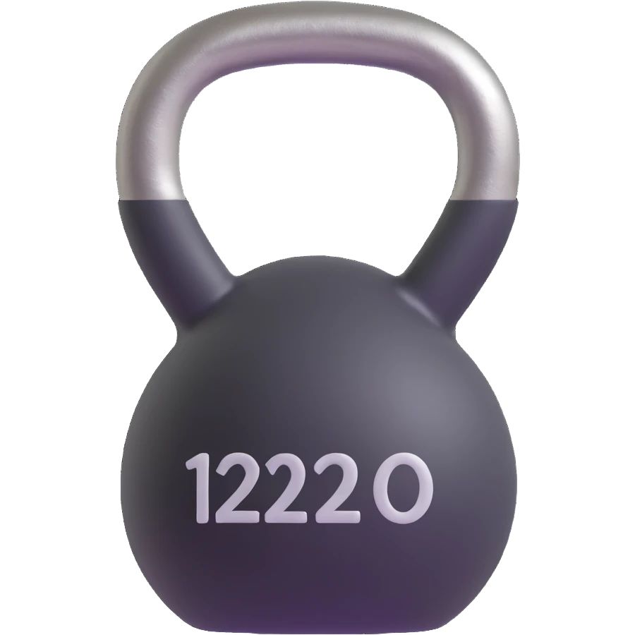 Heavy kettlebell with the inscription 120, floating in the air, with prominent details emoji
