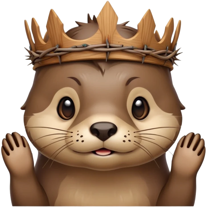 cute confused otter face with wood asymmetric Crown of thorns emoji