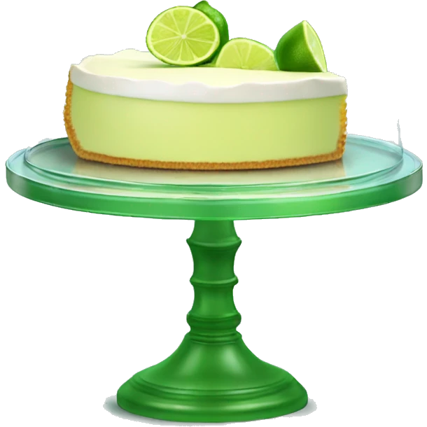 Realistic key lime pie inside of a glass covered cake stand with glass lid. emoji