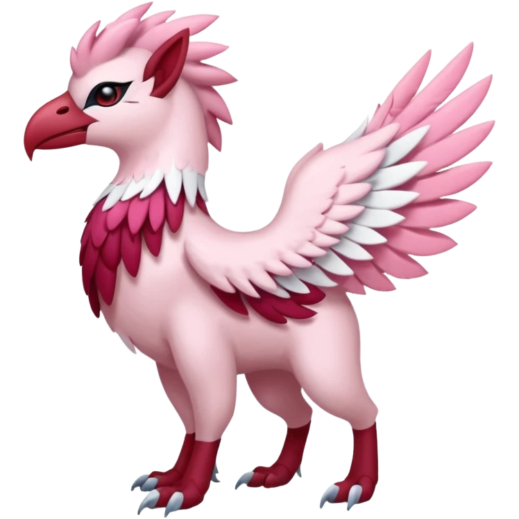 Floral pastel pink-feathered, and ruby-jewelry-adorned Absol-Amaura-fusion-Fakemon-animal-creature  emoji