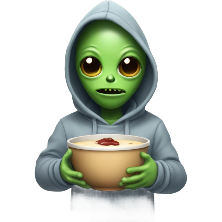 Alien wearing hoodie with pudding emoji