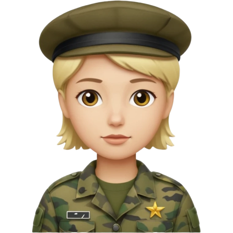 a soldier with short blonde hair in camo man in a beret  emoji