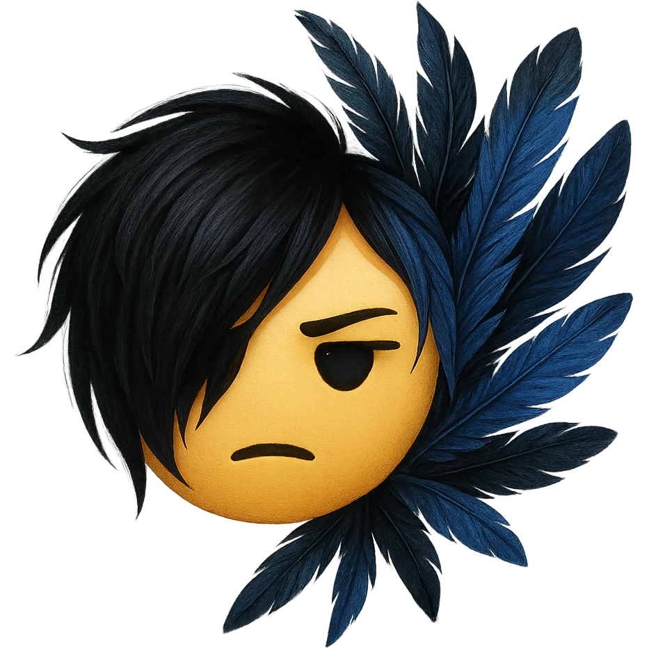 emo emoji, black and blue feather, mysterious emoji