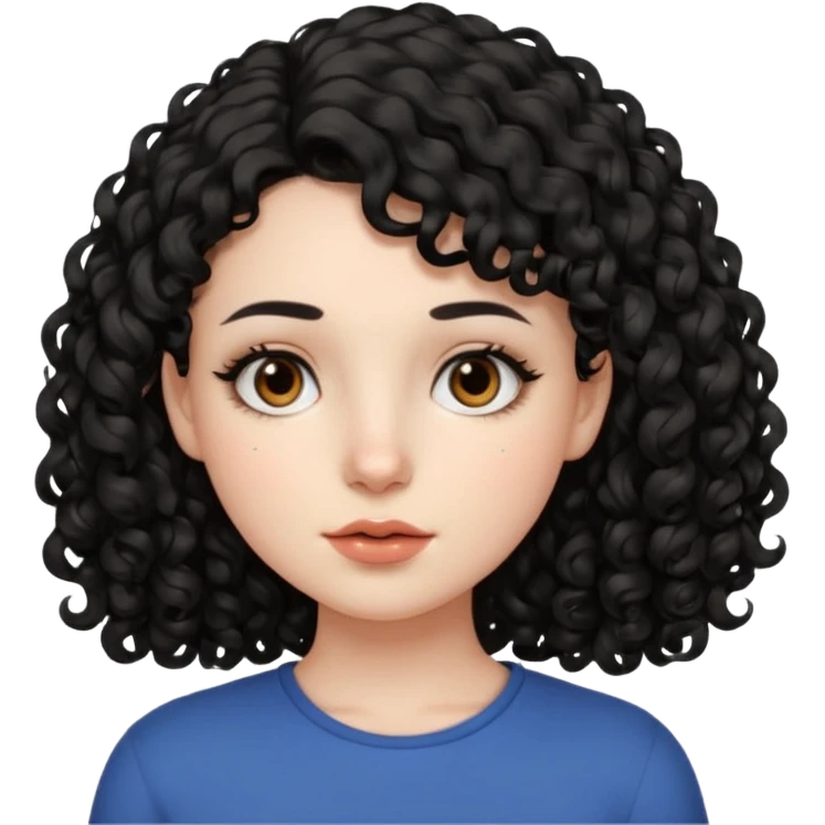 Side part black curly hair girl with mole above left side of lip pale skin  emoji