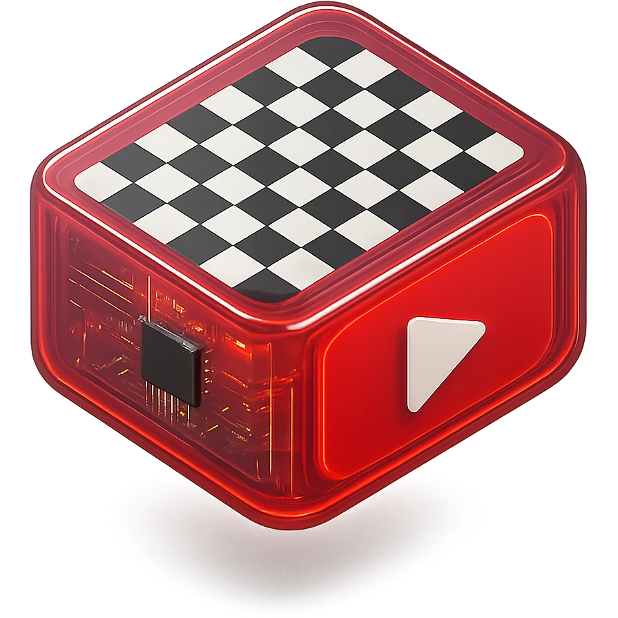 chess board of youtube play button, red YouTube play button, glossy circuit style emoji