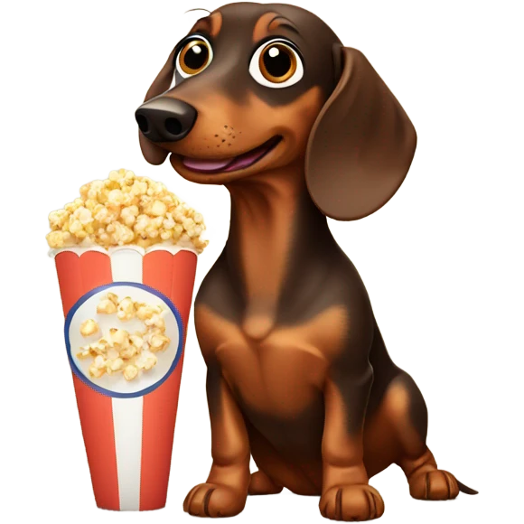 Brown daschund with popcorn  emoji