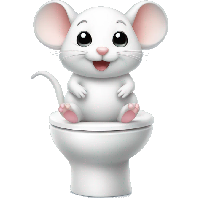 Cute white mouse sitting on toilet  emoji