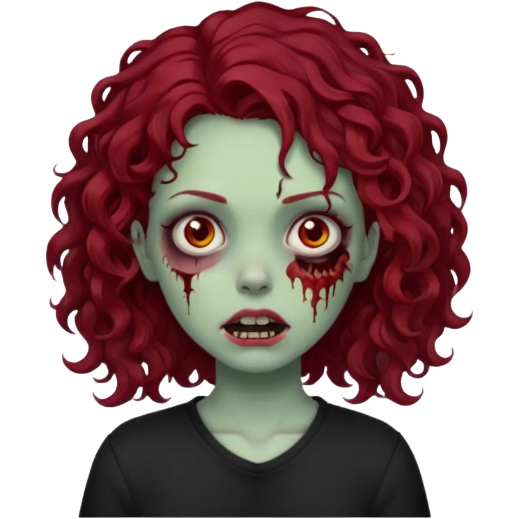 zombie girl with curly dark red hair with a side part and black shirt   emoji