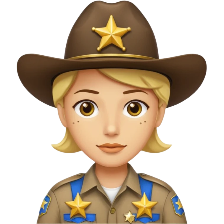 Generate me a yellow-skinned person from Apple's emoji, and make him wear a realistic sheriff's uniform from the United States, but please only add two stars to the uniform, one on the hat and the other on the shirt. emoji