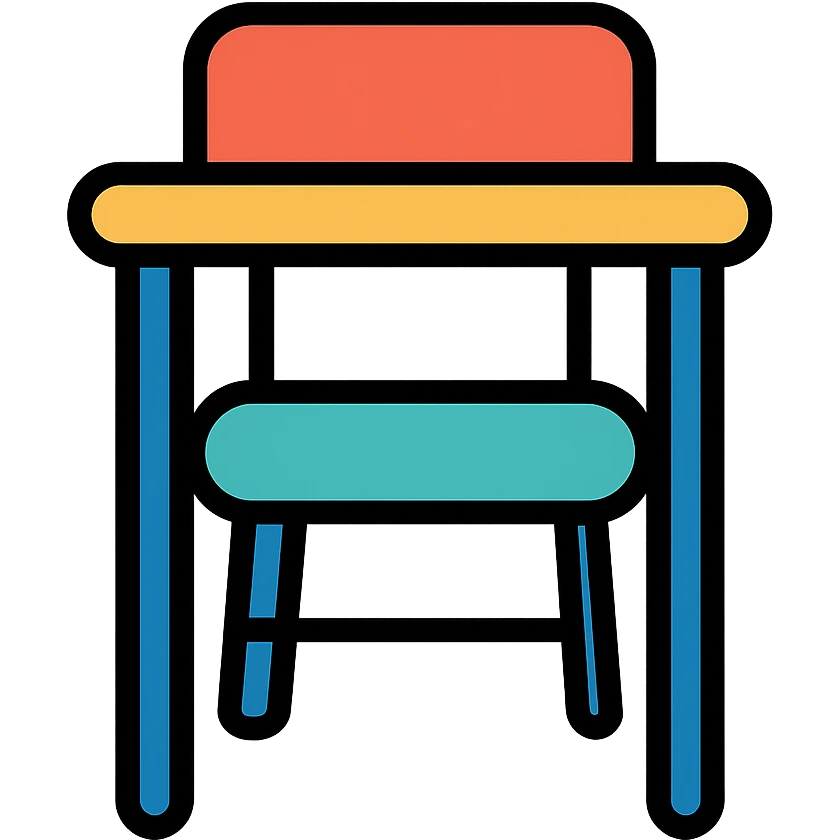 school desk viewed from front, lineal color icon with black outlines emoji