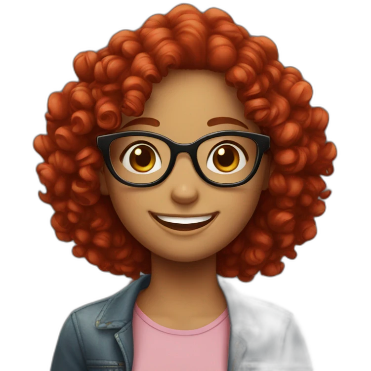 big smile girl with  red curly girl and glasses emoji