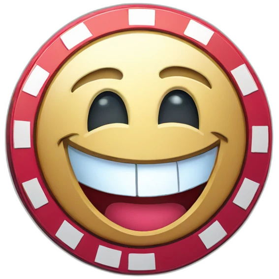 a casino chip mascot with cartoon happy face emoji