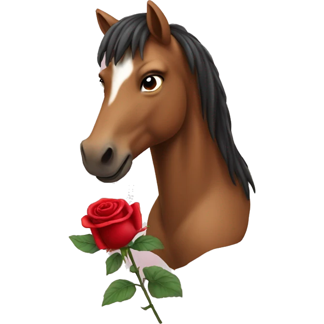 Horse biting a red rose in mouth emoji