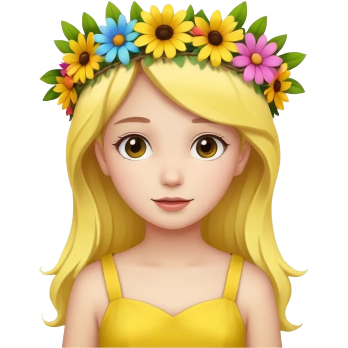 girl with flower crown in yellow dress and colored flowers emoji