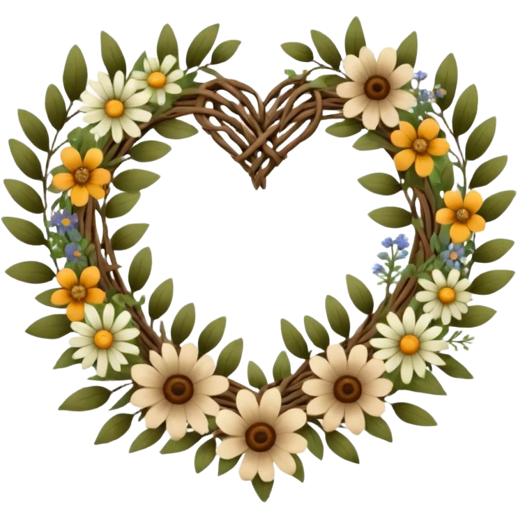 nature wreath heart, boho beautiful  emoji