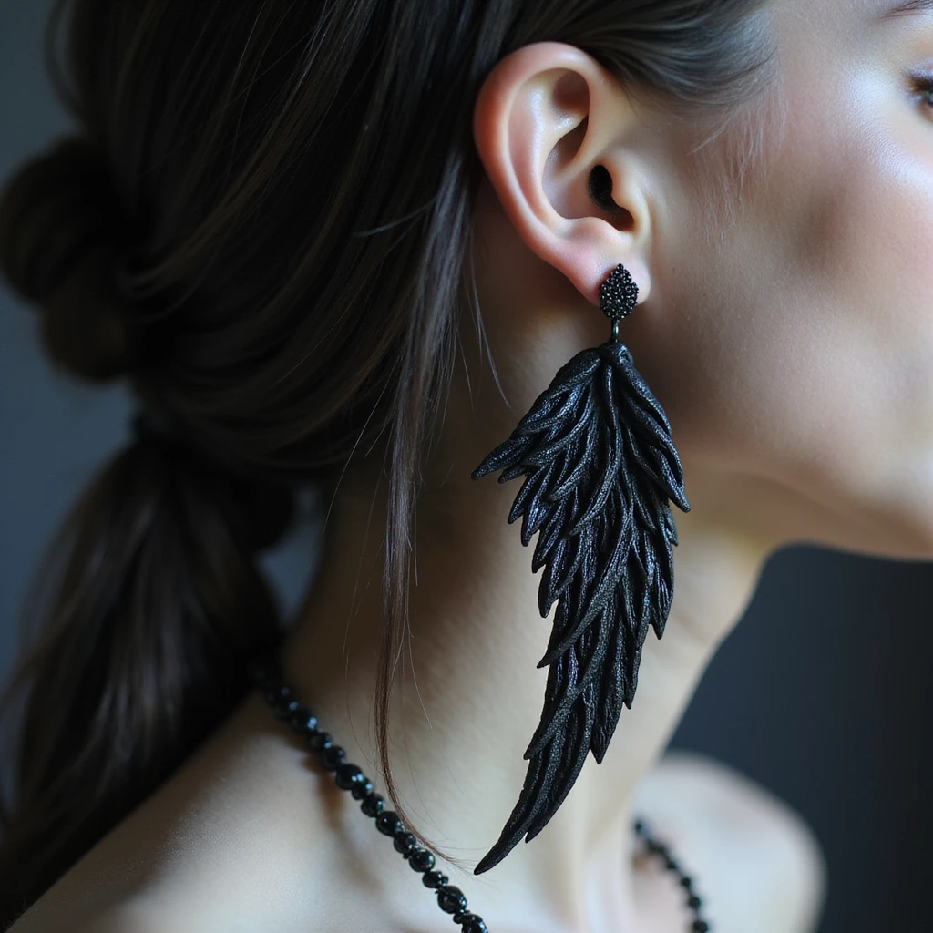 realistic goth earrings, black angel wing, ethereal gothic, soft texture emoji