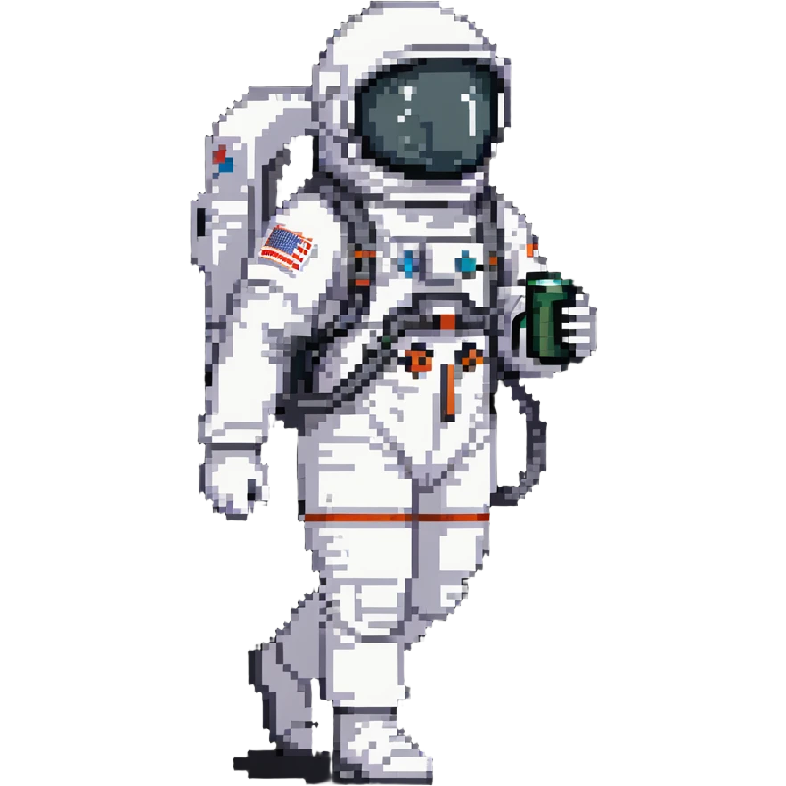 astronaut in white space suit with large helmet, gloves and life-support backpack exploring emoji