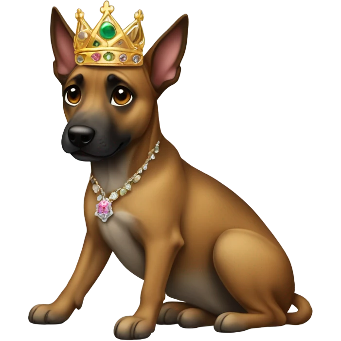 A malinois brindle dress color with a crown on his head emoji