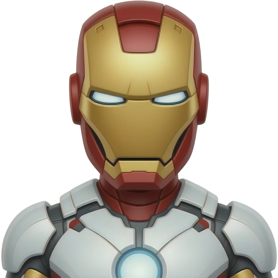 iorn man in full white iron man suit with red eyes emoji