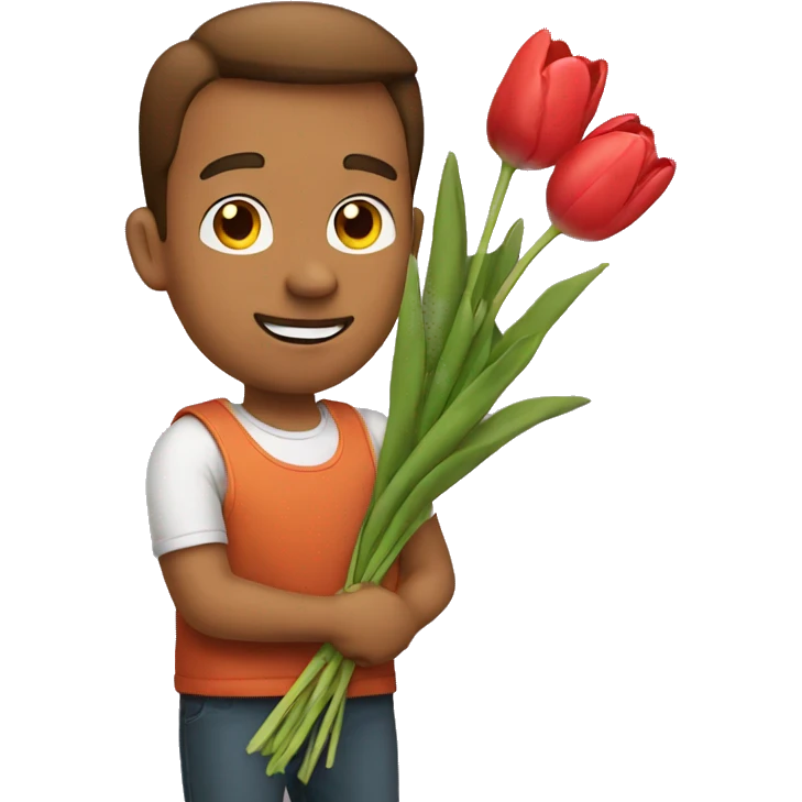 Guy holding tulips emoji