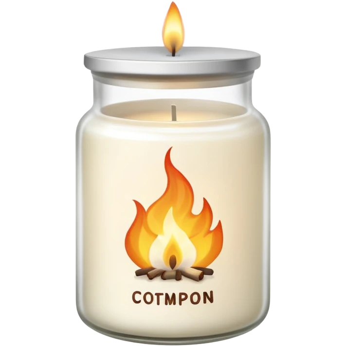 aesthetic emoji of a creamy white candle in a matte glass jar with the label “cotton”, three small flames burning evenly, soft cozy lighting, minimal elegant vector style, transparent background emoji