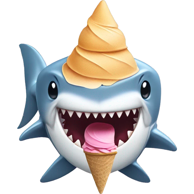 shark wearing a swimsuit and eating an ice cream emoji