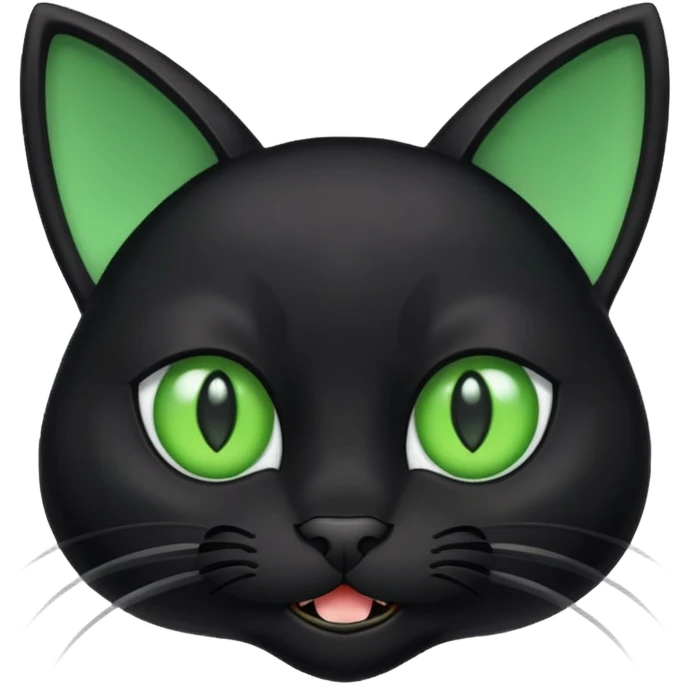 Black cat with large ears and green eyes with small fangs emoji