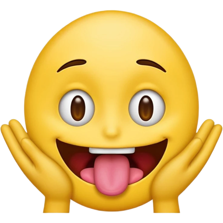 silly emoji face, tongue sticking out, two hands on the sides emoji