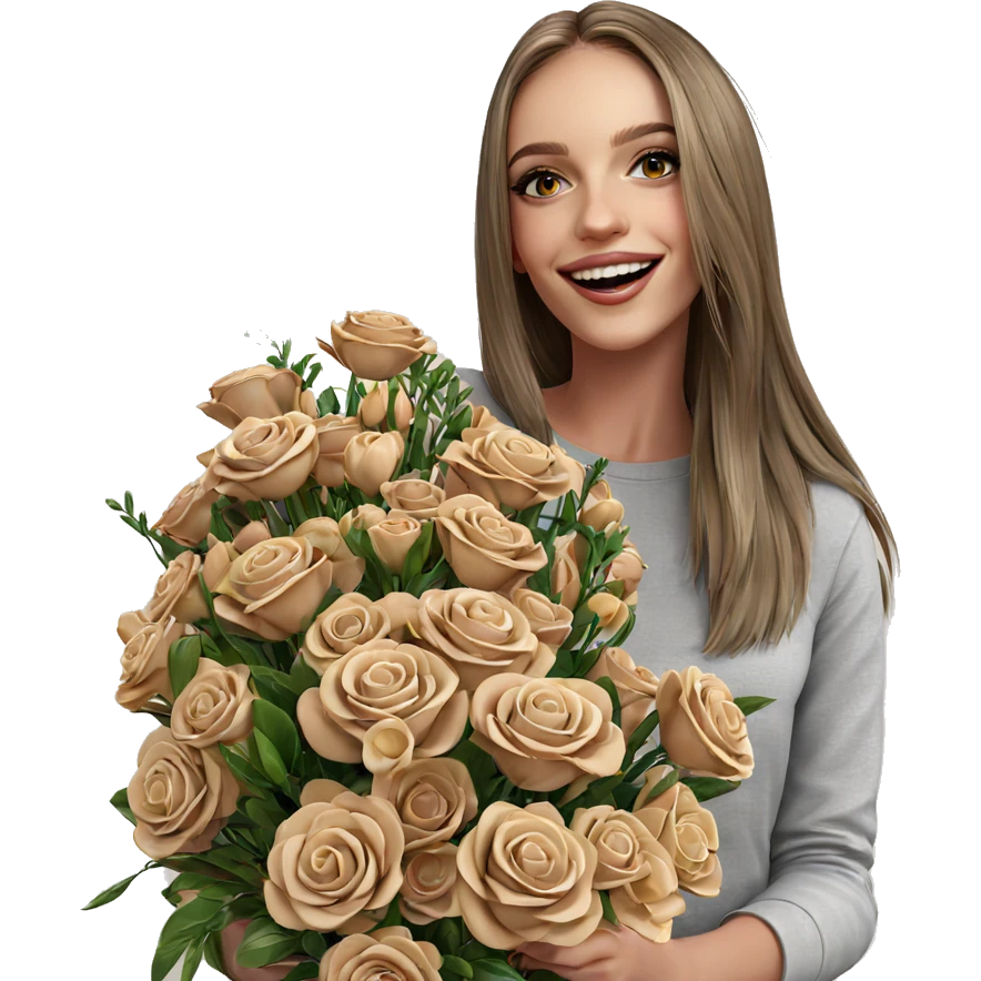 smiling girl with bouquet emoji