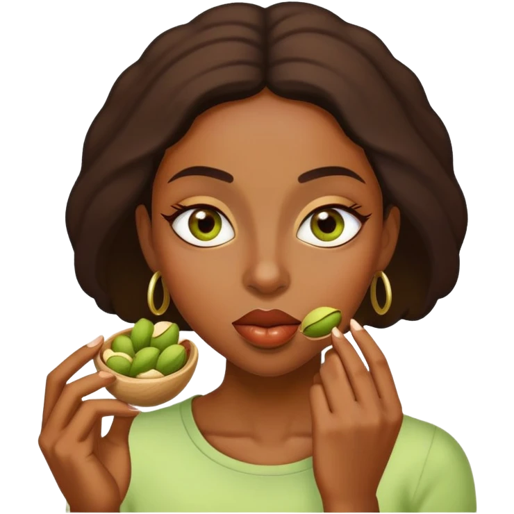 Black Woman eating pistachio with x for eyes  emoji