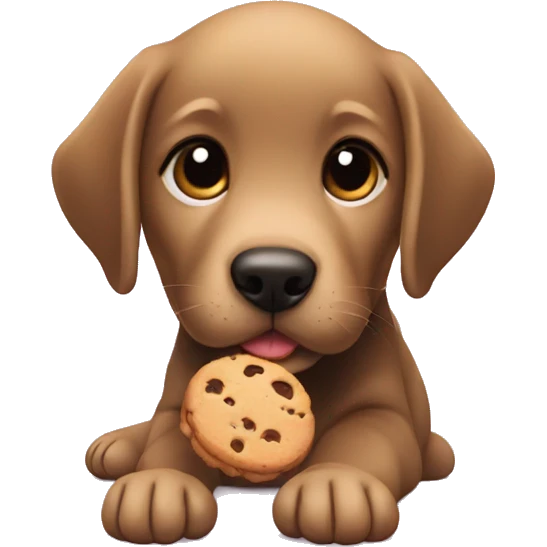black labrador puppy eats cookie emoji
