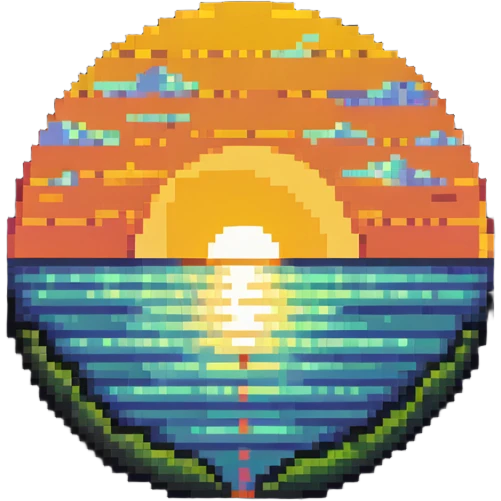 semicolon with a sunset inside, pixel art style emoji