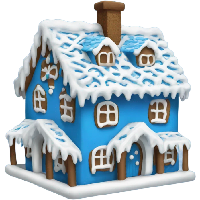 A blue and white gingerbread house emoji