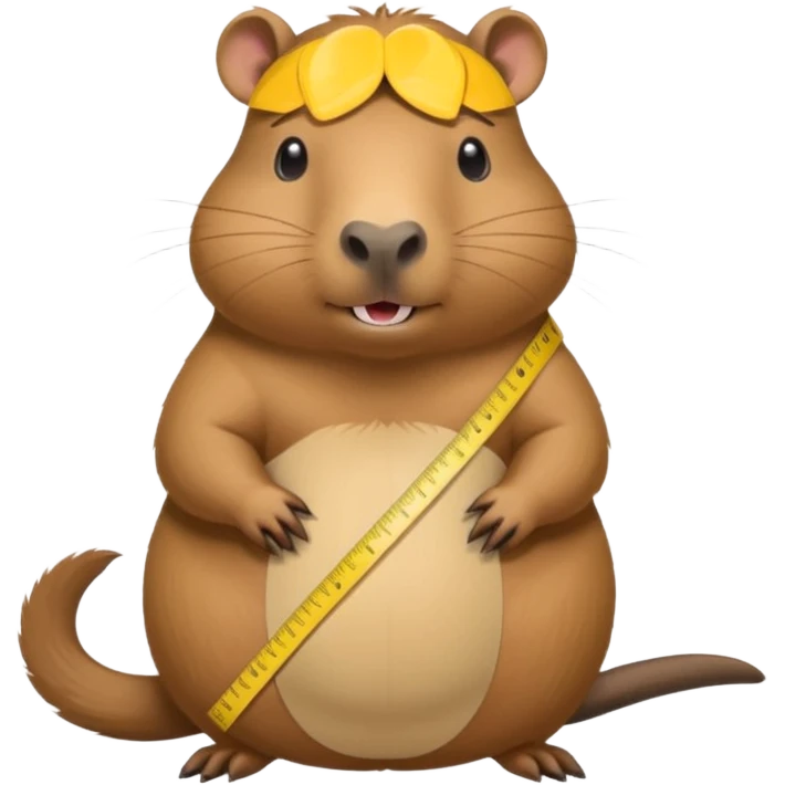 a little capibara measuring her waist with measuring tape and is very astonished in a good way emoji