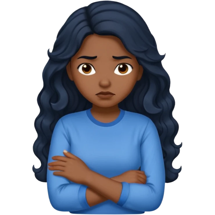 Hispanic girl with dark, long, wavy hair crossing her arms and pouting emoji