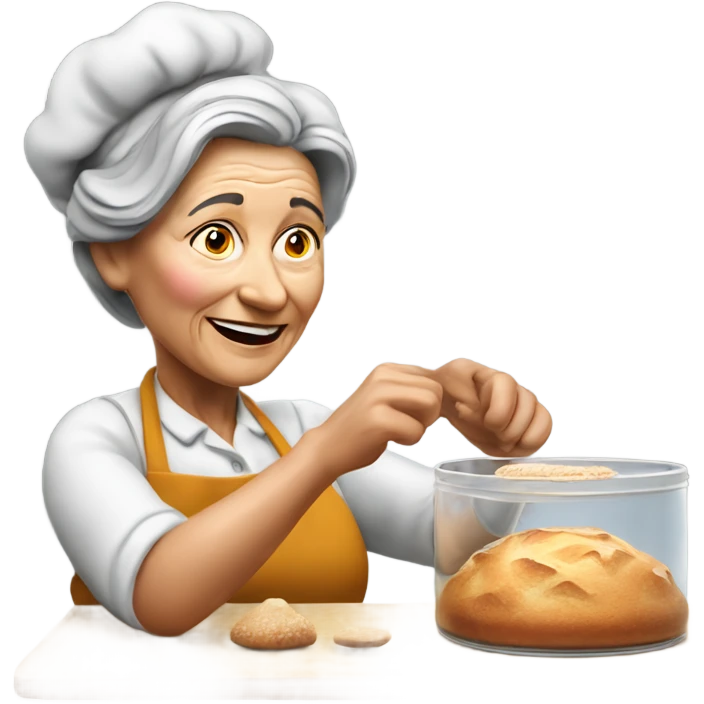 Create a 3d hyper realistic photo of a senior woman baking  emoji