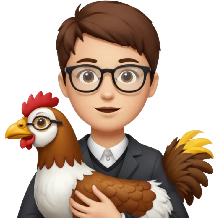 A dued whareing glasses that's ridding a dog-chicken mix emoji